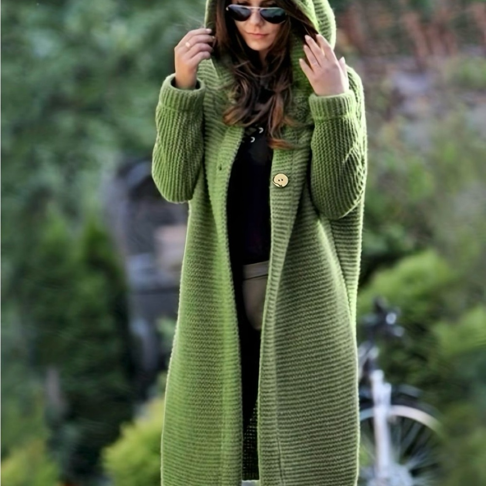 Cozy Green Hooded Knit Cardigan